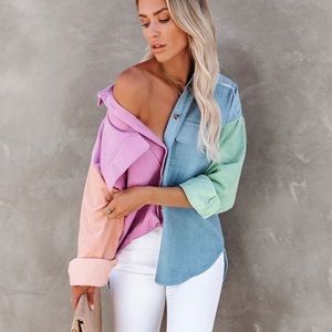 NWT-Vici dolls-color block corduroy shacket